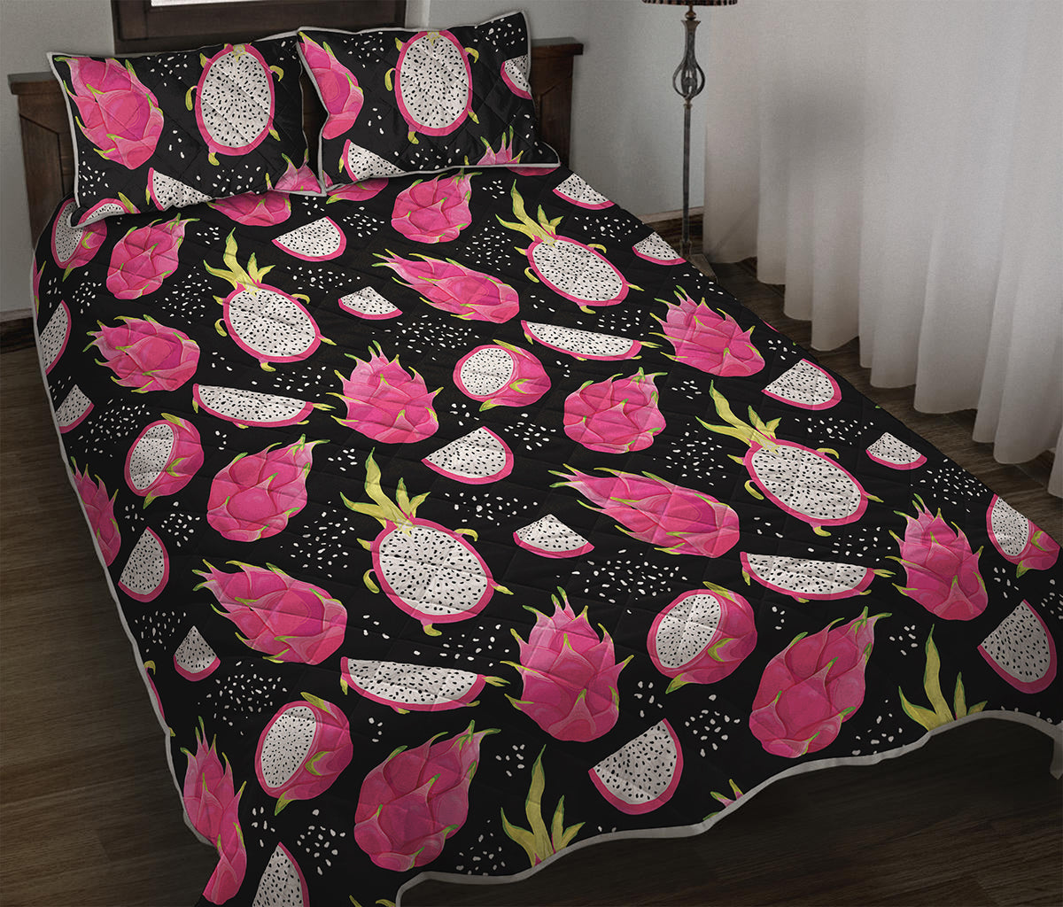 Dragon Fruit Pattern Print Quilt Bed Set