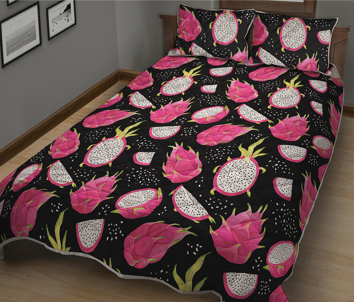 Dragon Fruit Pattern Print Quilt Bed Set