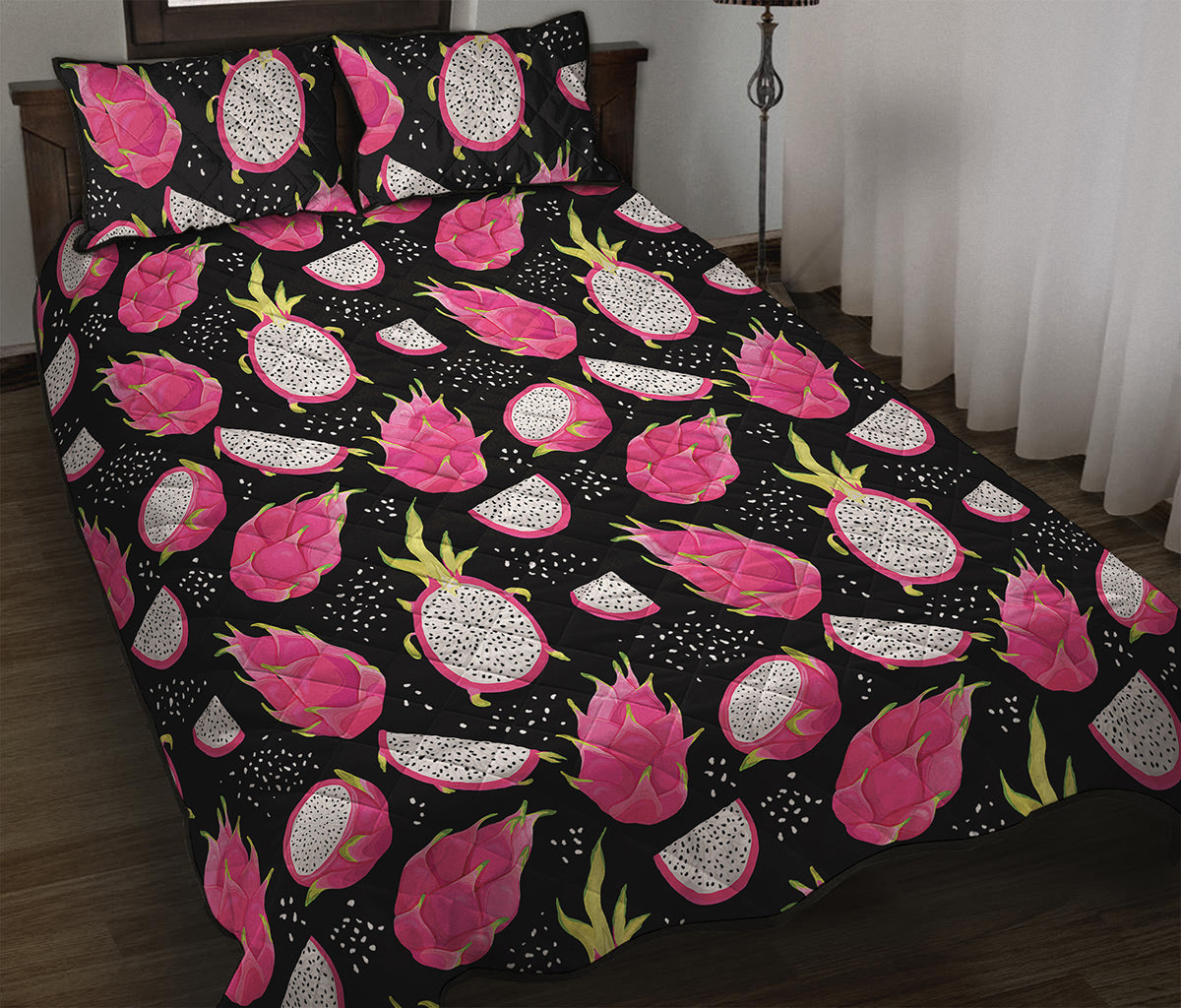 Dragon Fruit Pattern Print Quilt Bed Set