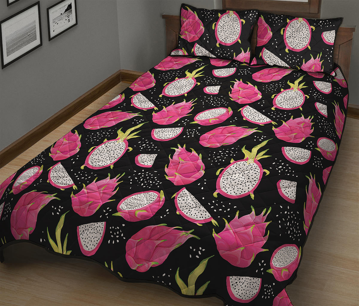 Dragon Fruit Pattern Print Quilt Bed Set