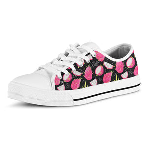 Dragon Fruit Pattern Print White Low Top Shoes