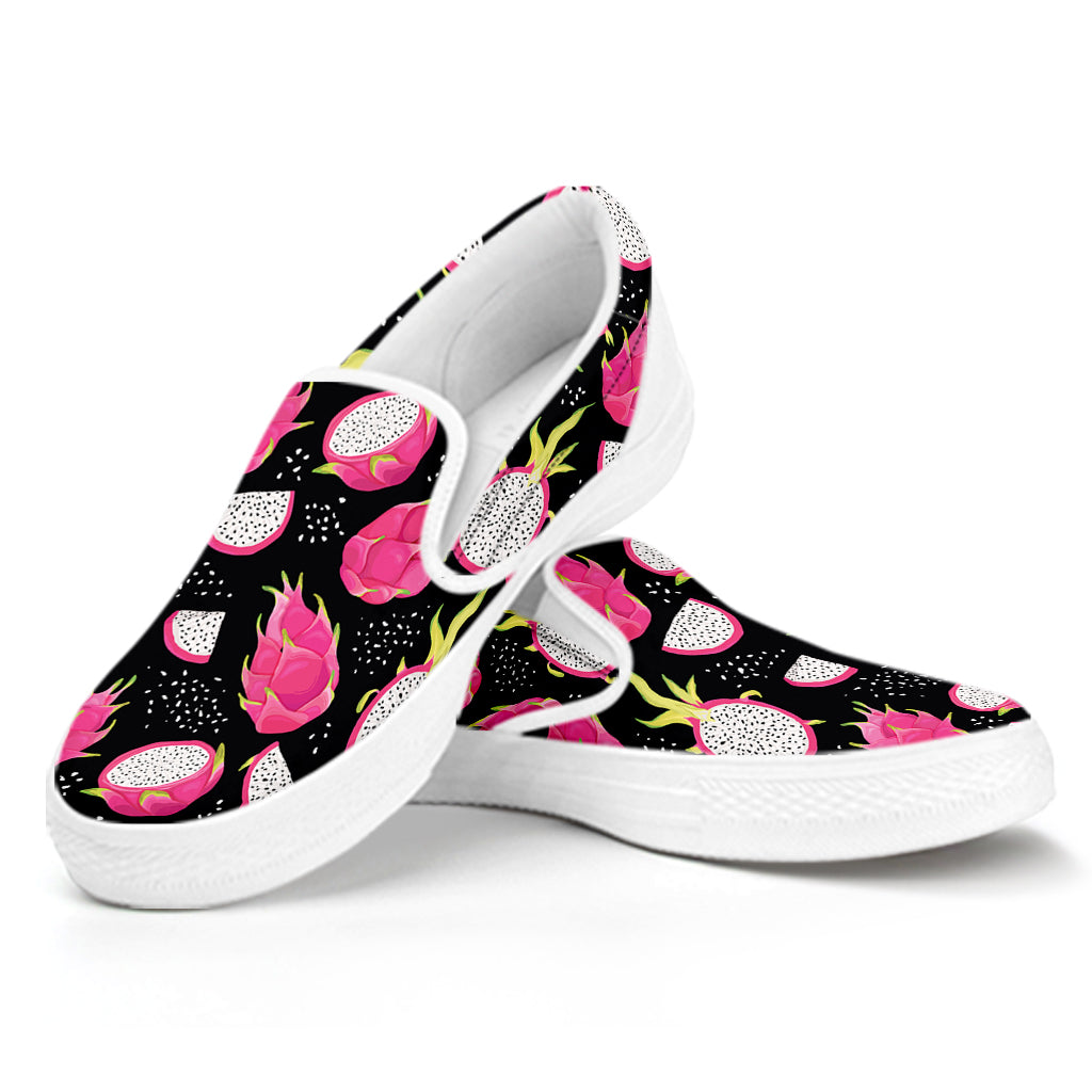 Dragon Fruit Pattern Print White Slip On Shoes