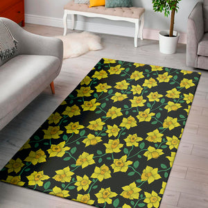 Drawing Daffodil Flower Pattern Print Area Rug