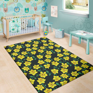 Drawing Daffodil Flower Pattern Print Area Rug