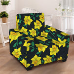 Drawing Daffodil Flower Pattern Print Armchair Slipcover