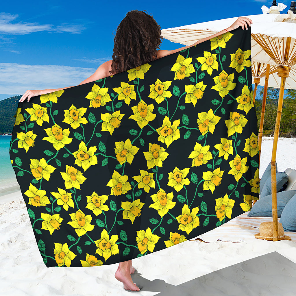 Drawing Daffodil Flower Pattern Print Beach Sarong Wrap