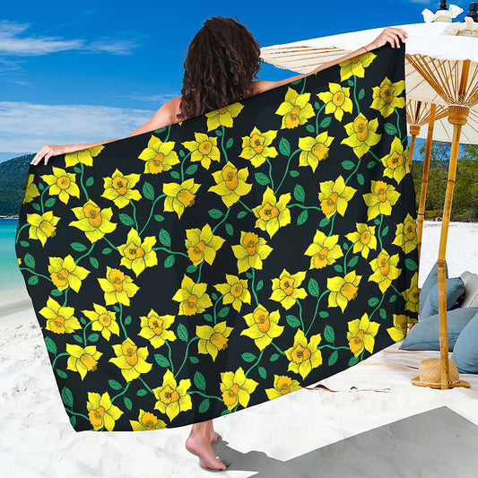 Drawing Daffodil Flower Pattern Print Beach Sarong Wrap