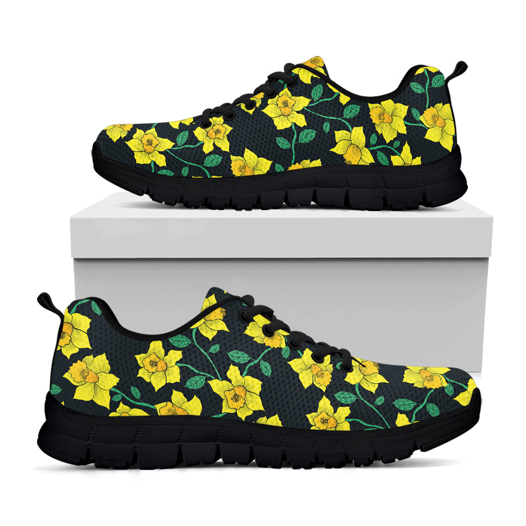 Drawing Daffodil Flower Pattern Print Black Sneakers