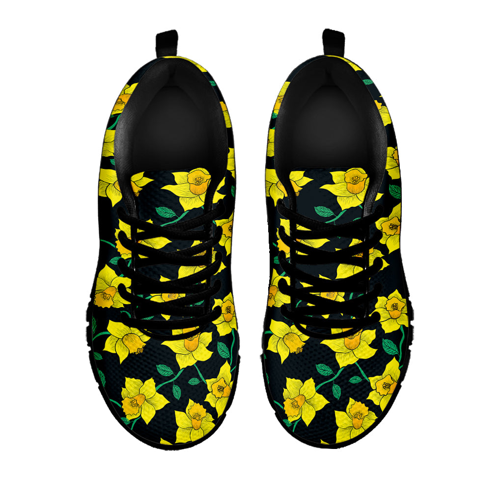 Drawing Daffodil Flower Pattern Print Black Sneakers