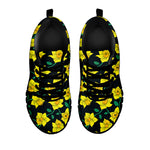 Drawing Daffodil Flower Pattern Print Black Sneakers