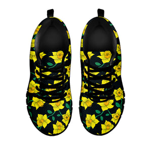 Drawing Daffodil Flower Pattern Print Black Sneakers