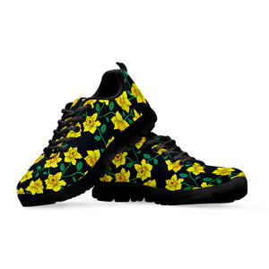 Drawing Daffodil Flower Pattern Print Black Sneakers