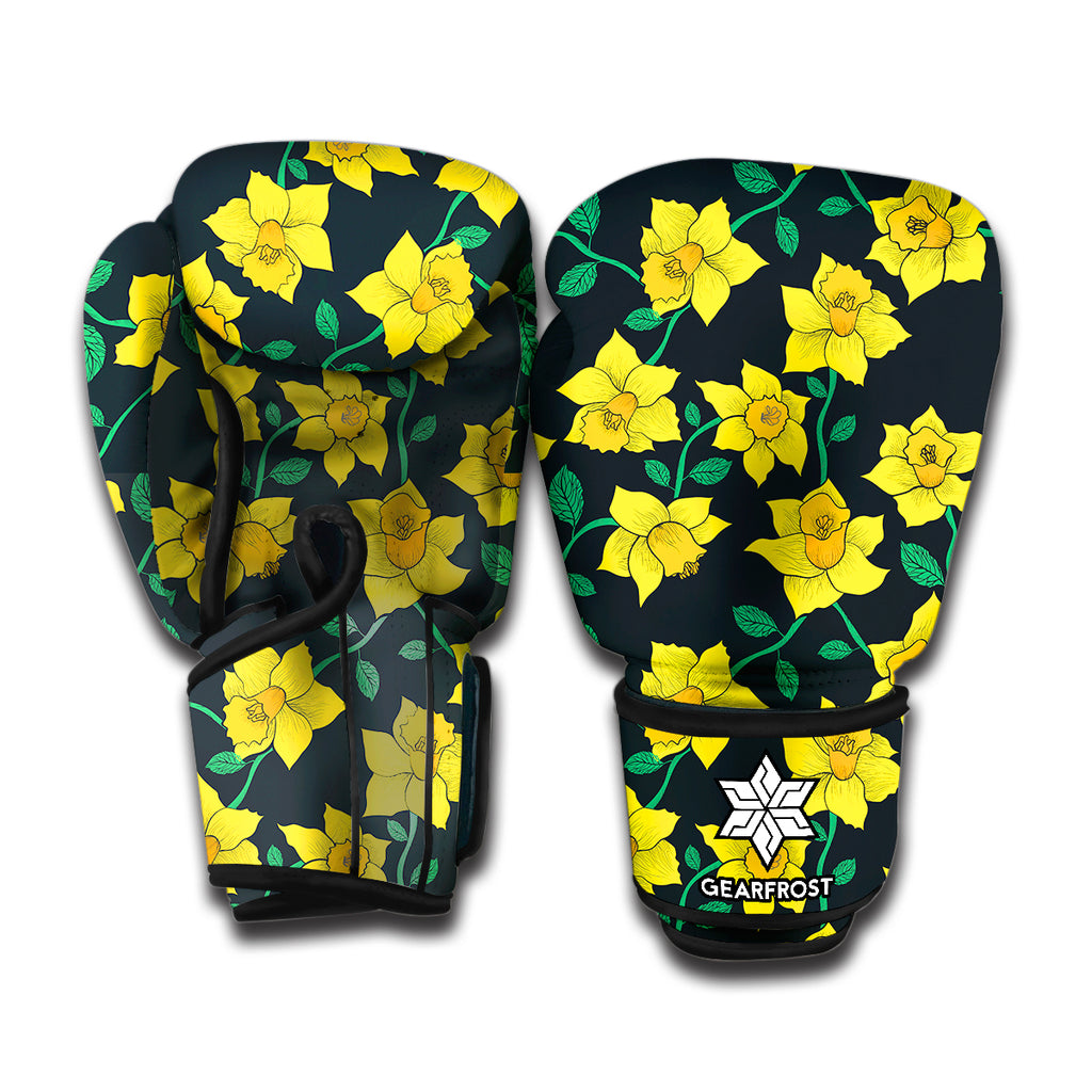 Drawing Daffodil Flower Pattern Print Boxing Gloves