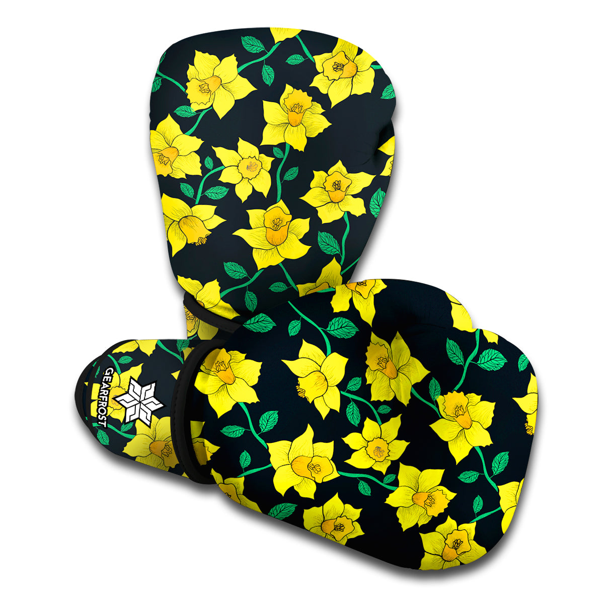 Drawing Daffodil Flower Pattern Print Boxing Gloves