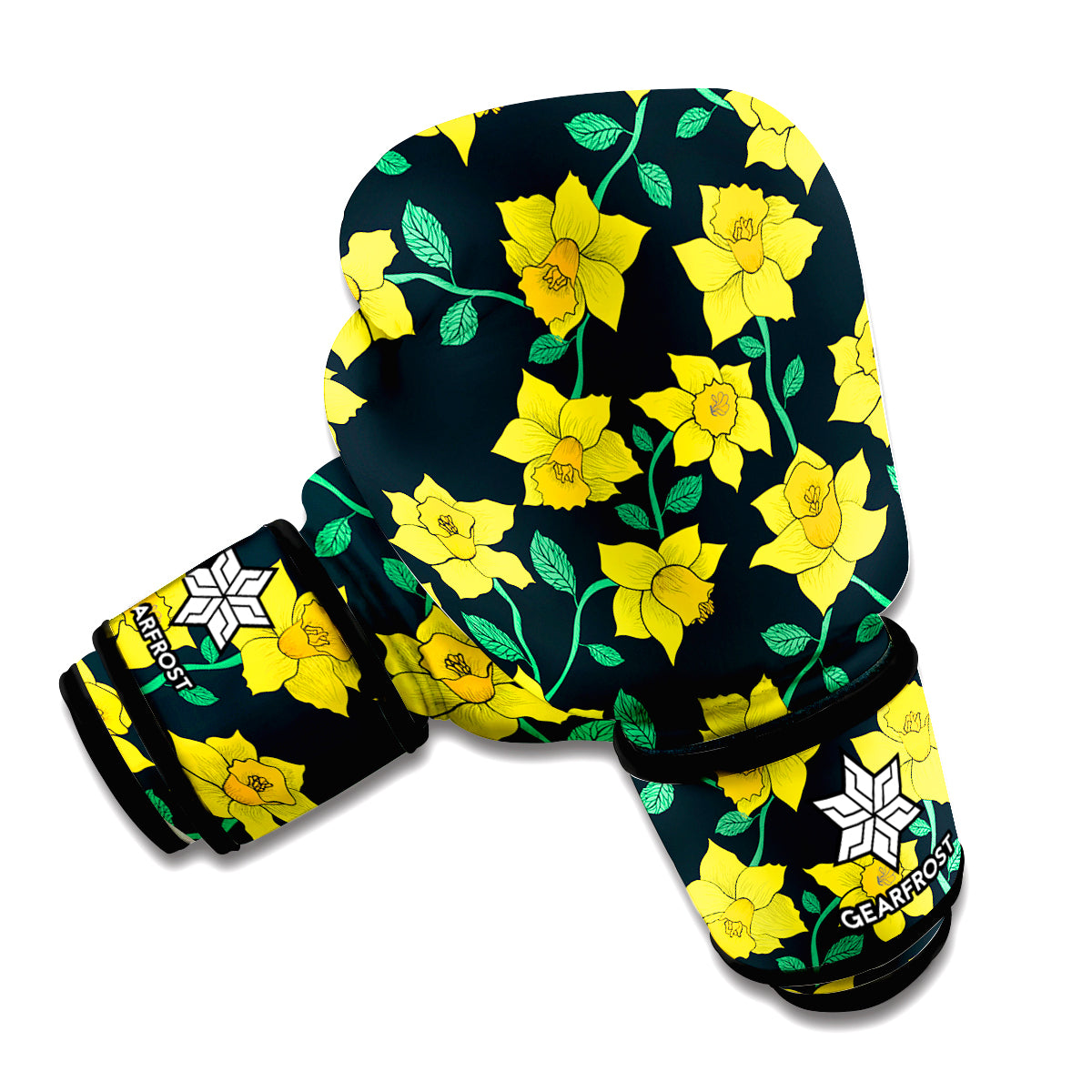 Drawing Daffodil Flower Pattern Print Boxing Gloves