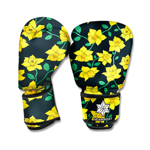 Drawing Daffodil Flower Pattern Print Boxing Gloves