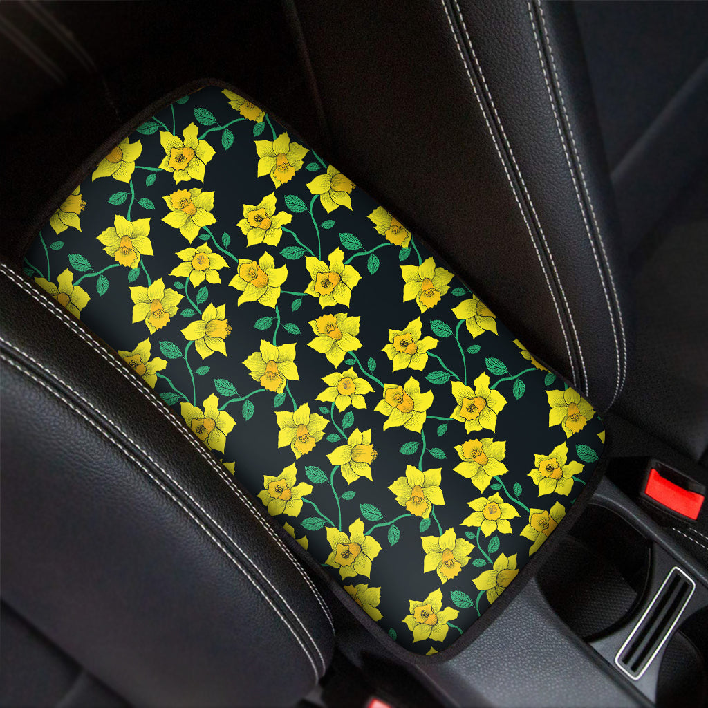 Drawing Daffodil Flower Pattern Print Car Center Console Cover