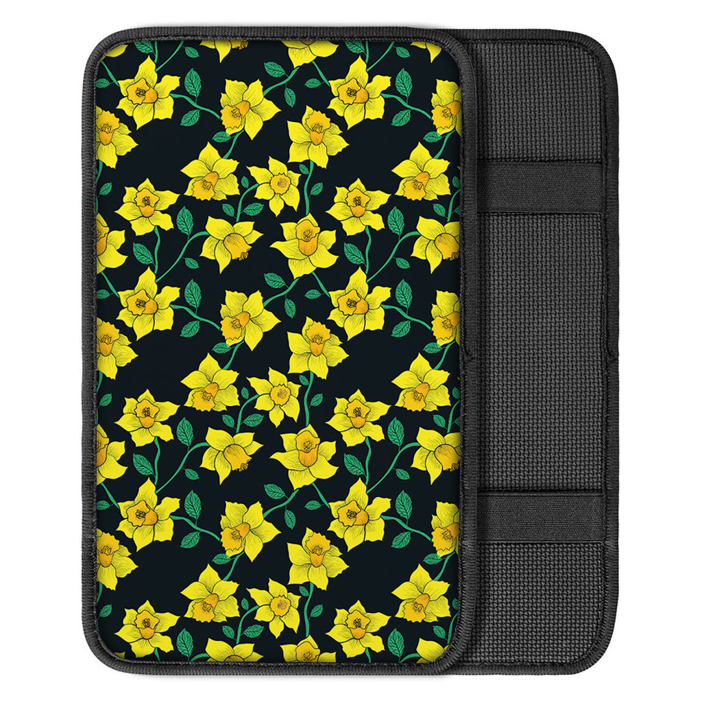 Drawing Daffodil Flower Pattern Print Car Center Console Cover