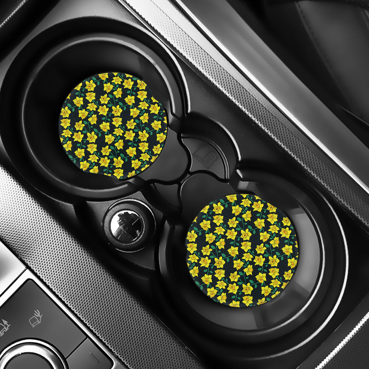 Drawing Daffodil Flower Pattern Print Car Coasters