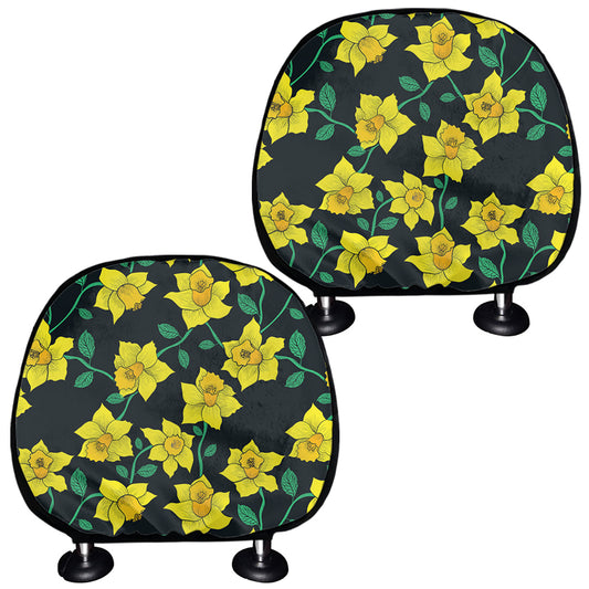 Drawing Daffodil Flower Pattern Print Car Headrest Covers