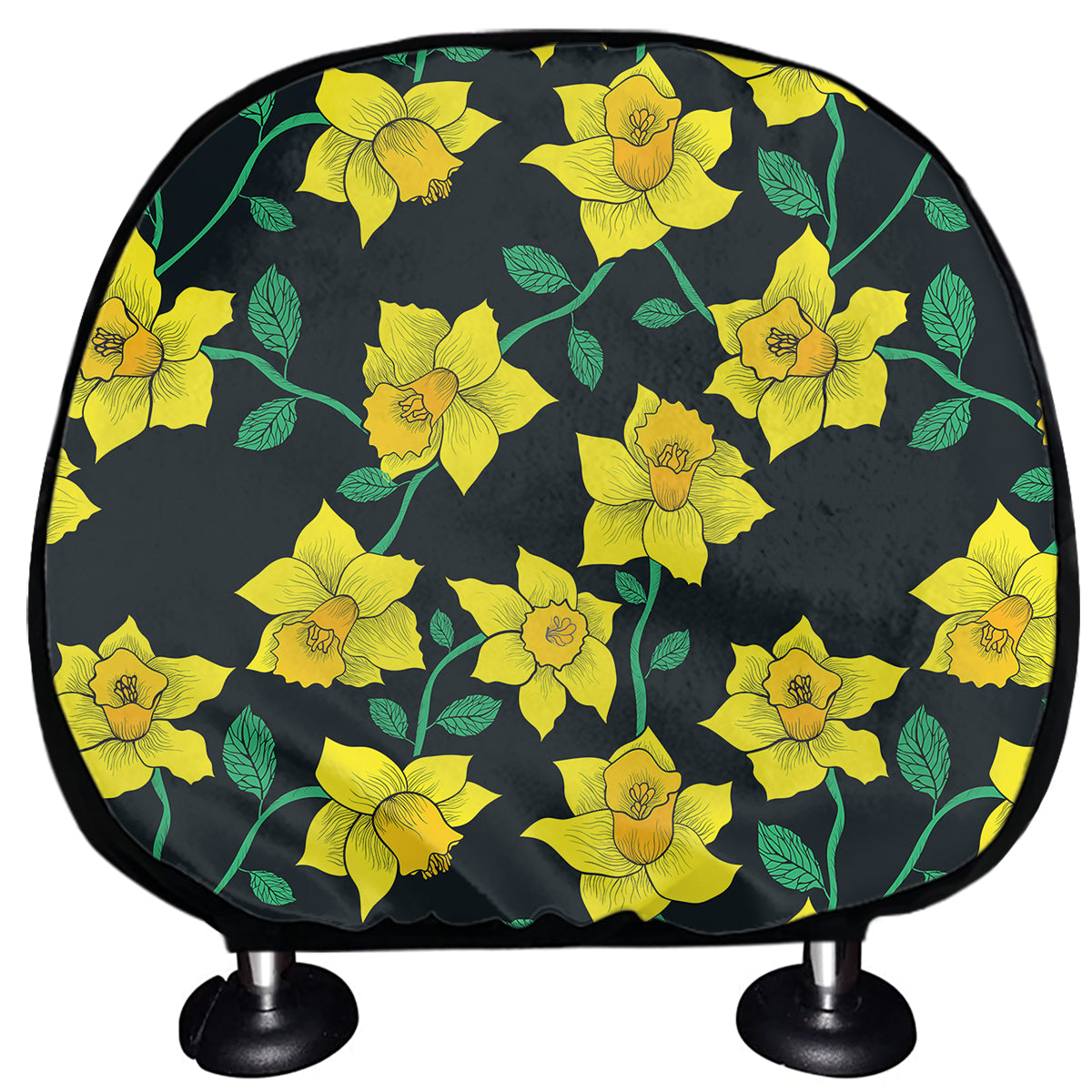 Drawing Daffodil Flower Pattern Print Car Headrest Covers