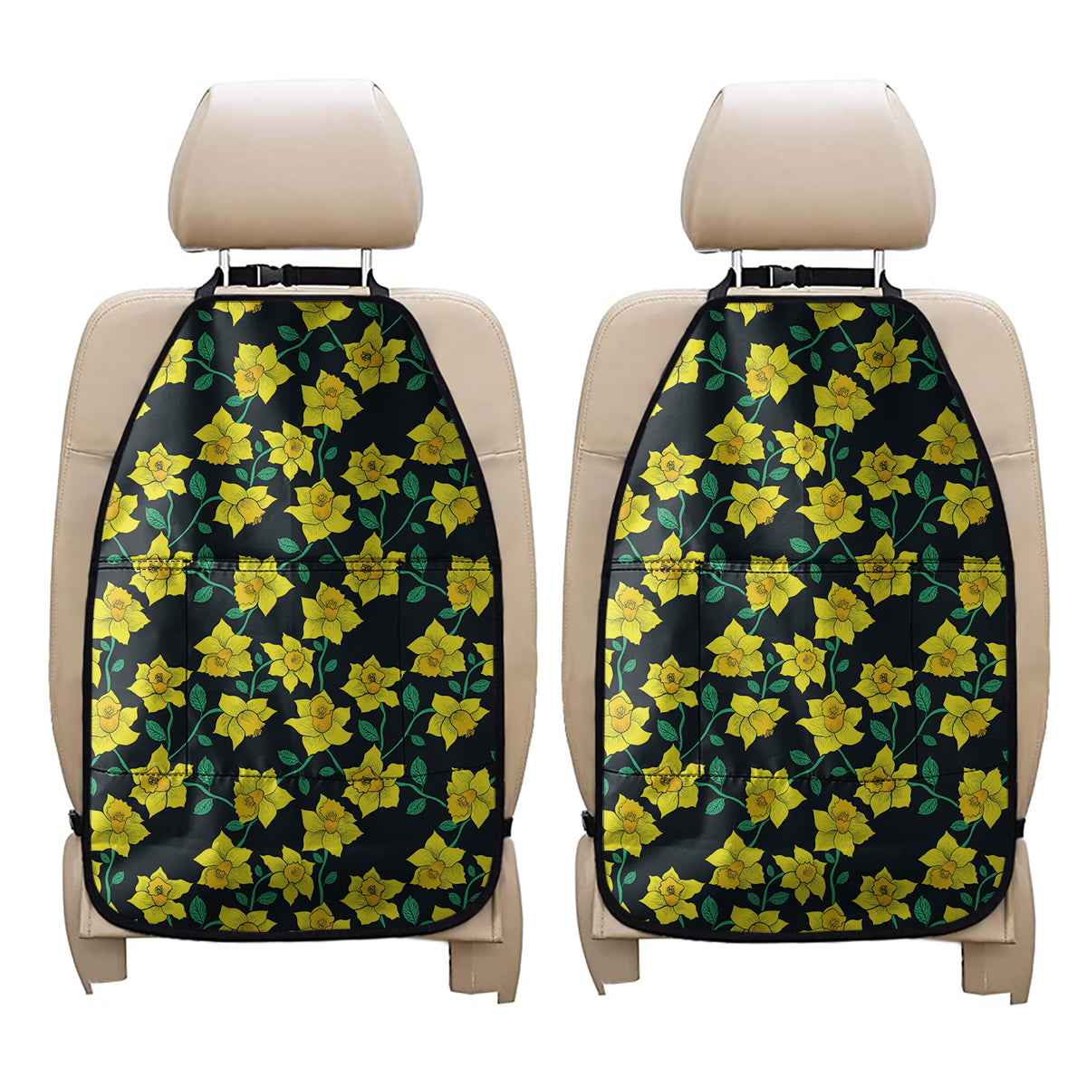Drawing Daffodil Flower Pattern Print Car Seat Organizers