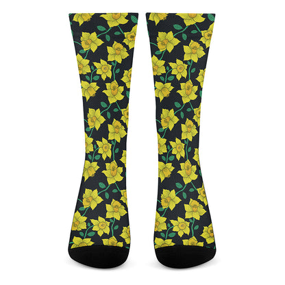 Drawing Daffodil Flower Pattern Print Crew Socks
