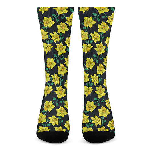 Drawing Daffodil Flower Pattern Print Crew Socks