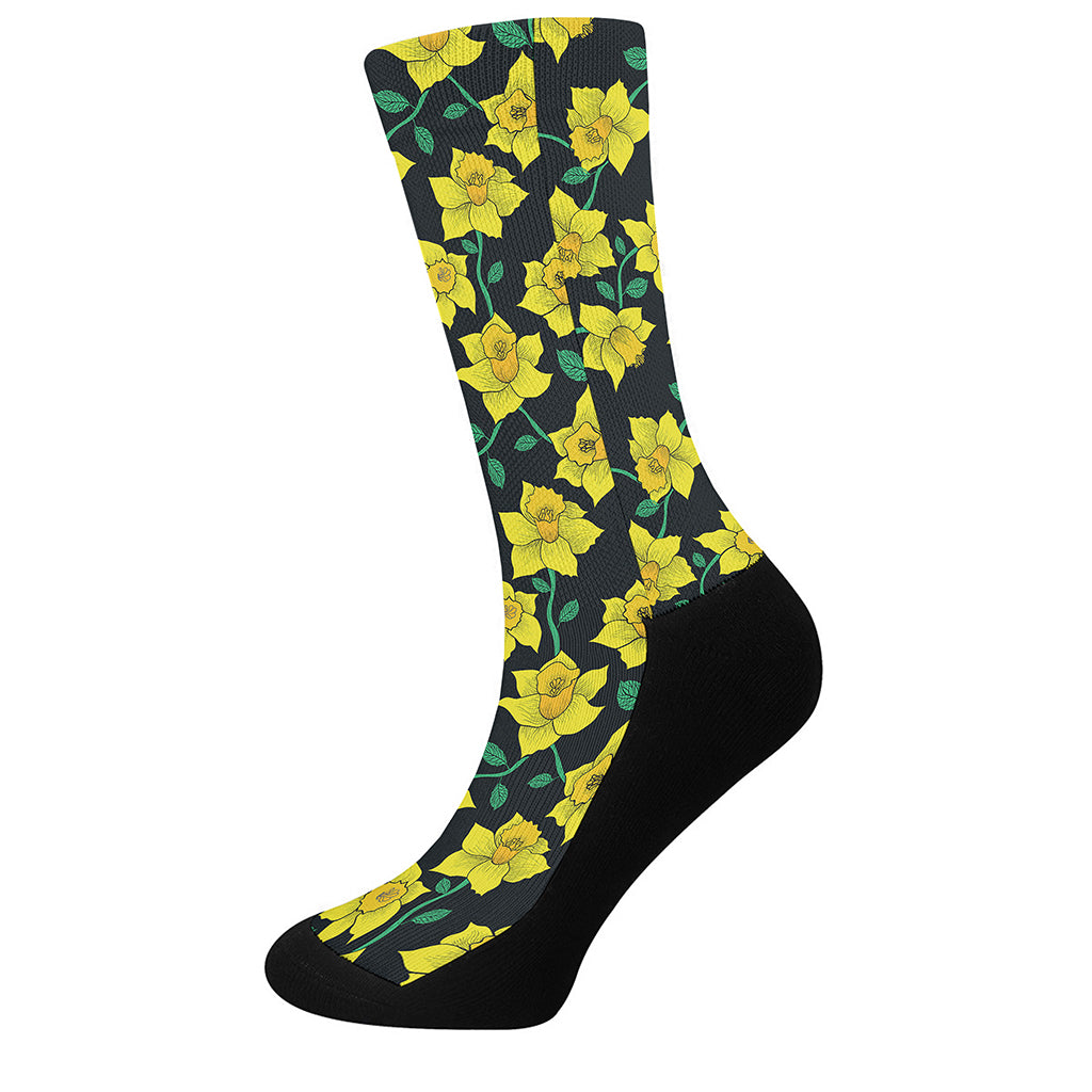 Drawing Daffodil Flower Pattern Print Crew Socks