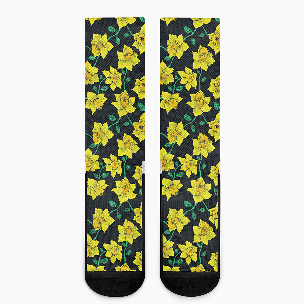 Drawing Daffodil Flower Pattern Print Crew Socks