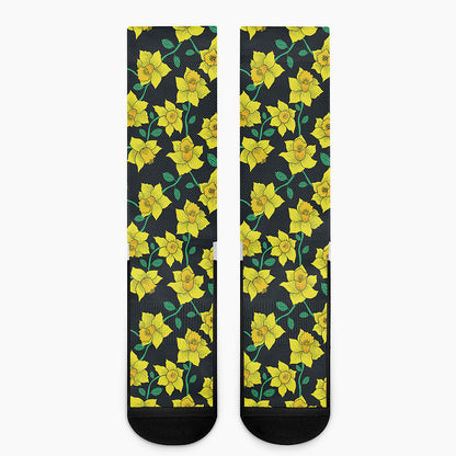 Drawing Daffodil Flower Pattern Print Crew Socks