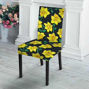 Drawing Daffodil Flower Pattern Print Dining Chair Slipcover