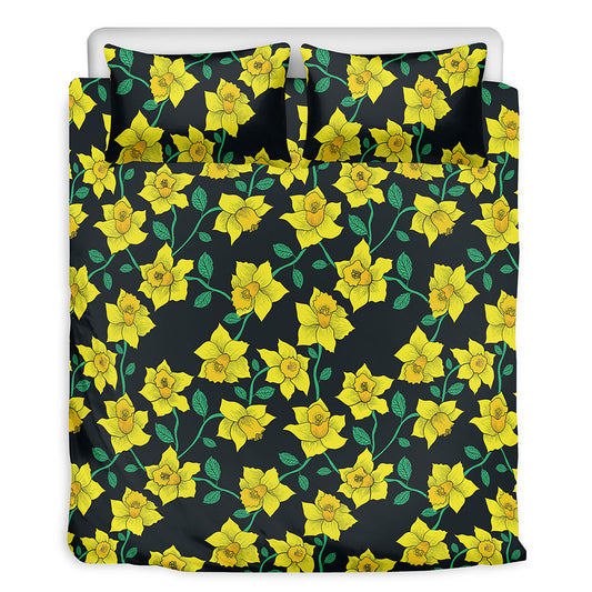 Drawing Daffodil Flower Pattern Print Duvet Cover Bedding Set