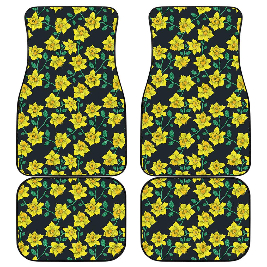 Drawing Daffodil Flower Pattern Print Front and Back Car Floor Mats