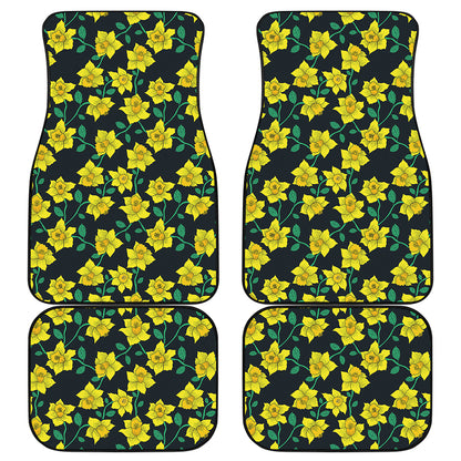 Drawing Daffodil Flower Pattern Print Front and Back Car Floor Mats