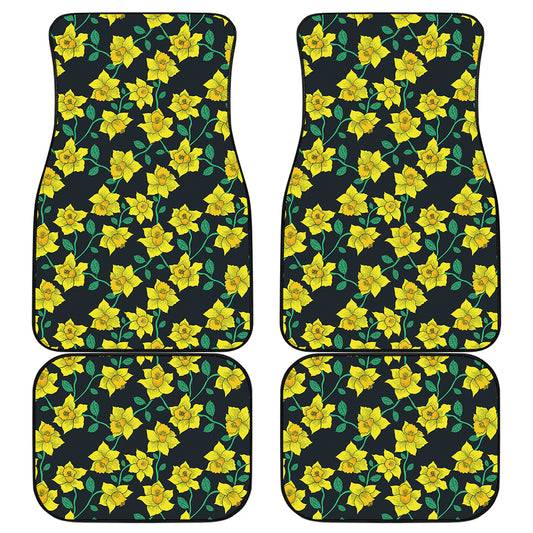 Drawing Daffodil Flower Pattern Print Front and Back Car Floor Mats