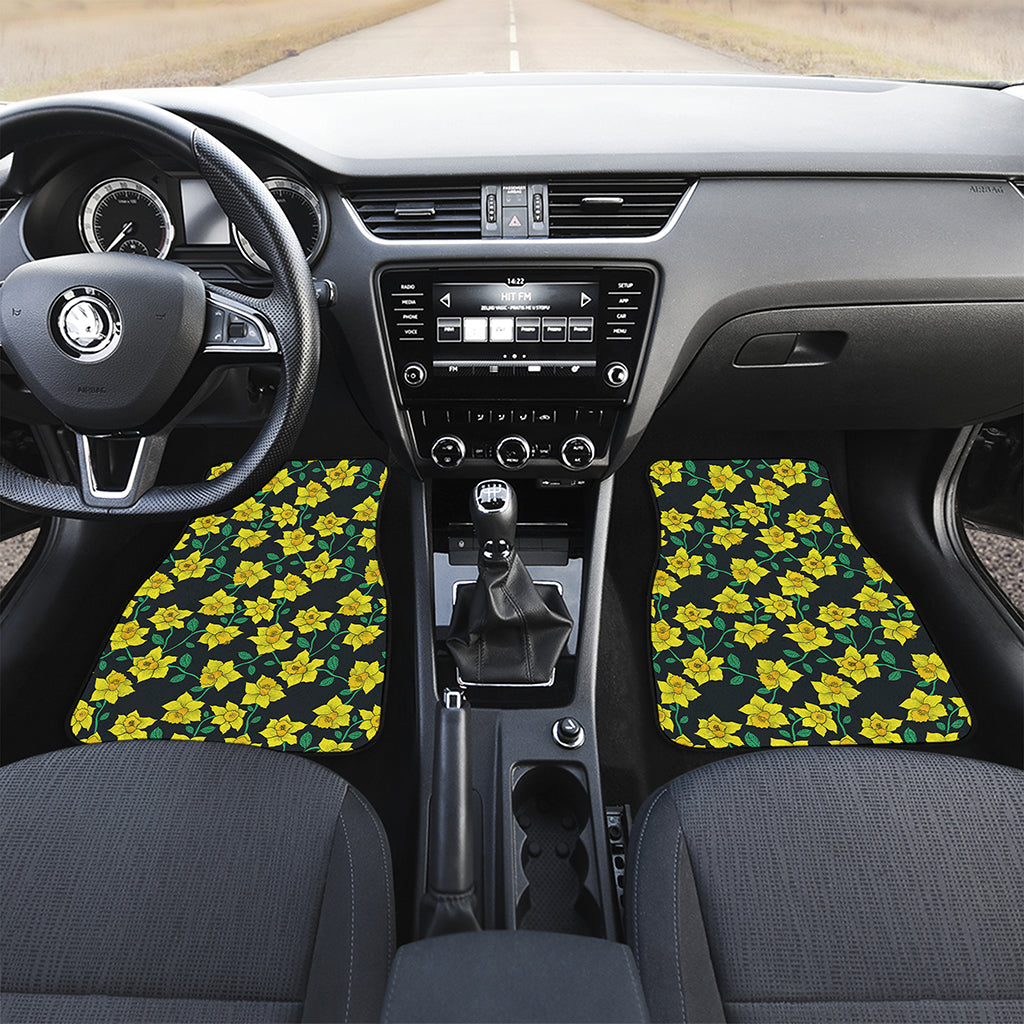 Drawing Daffodil Flower Pattern Print Front and Back Car Floor Mats