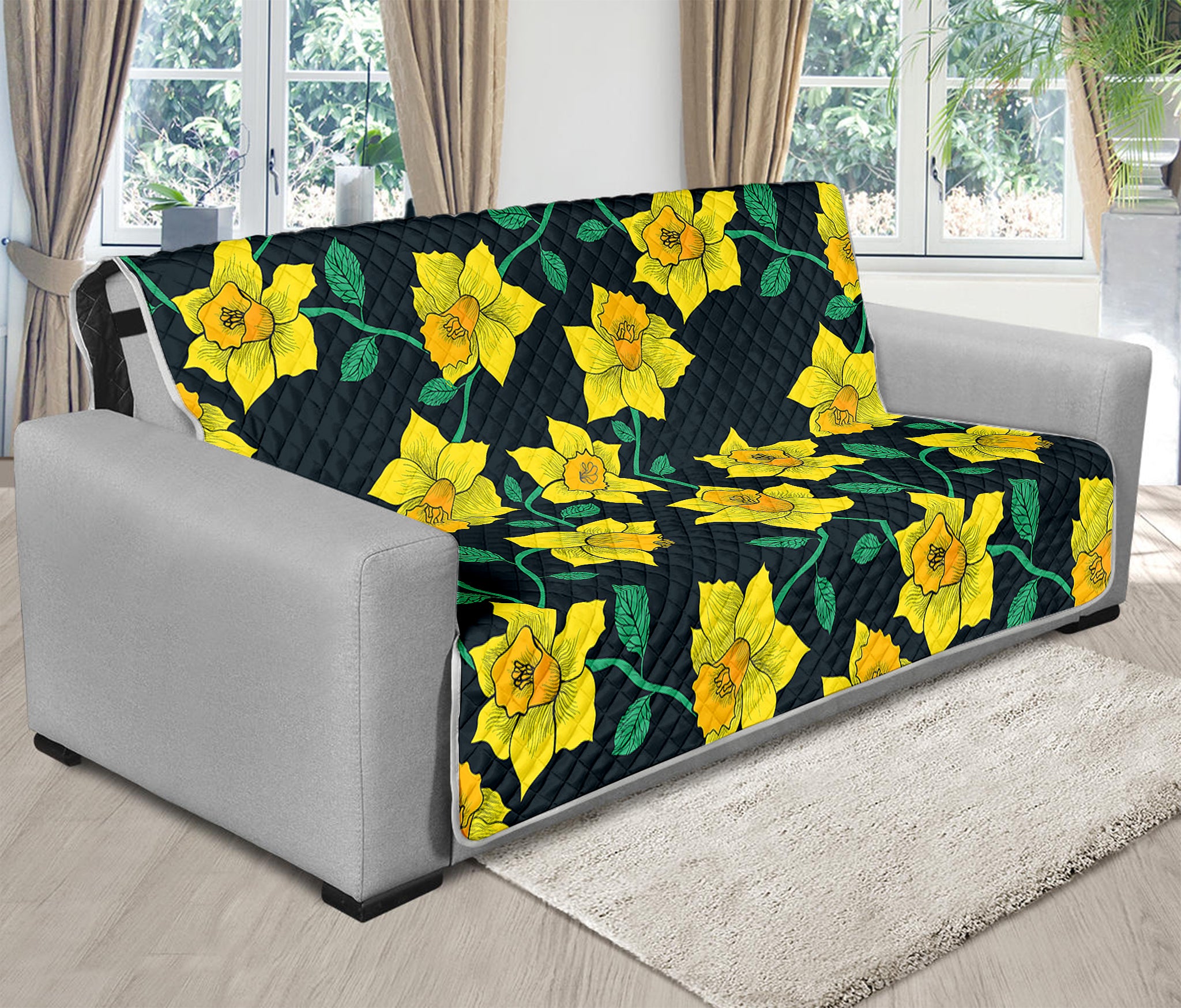 Drawing Daffodil Flower Pattern Print Futon Protector
