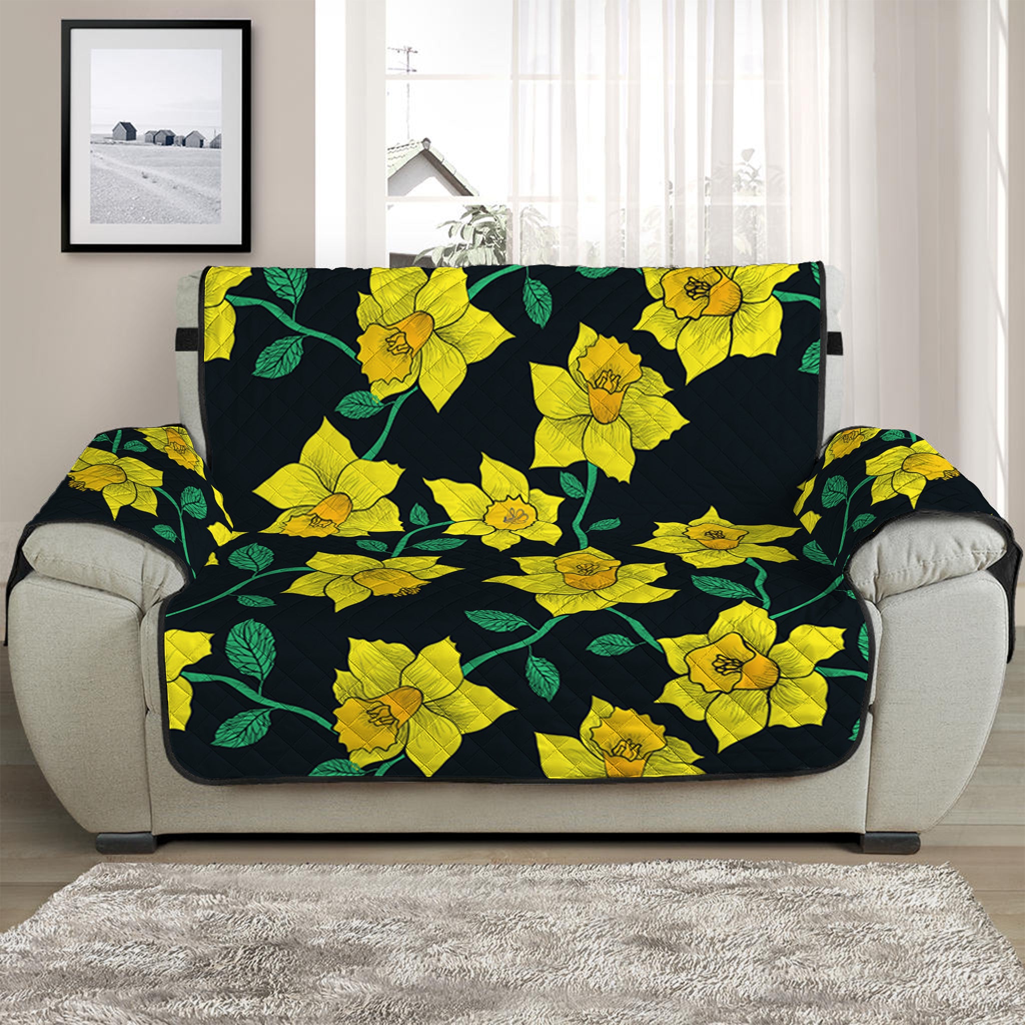 Drawing Daffodil Flower Pattern Print Half Sofa Protector