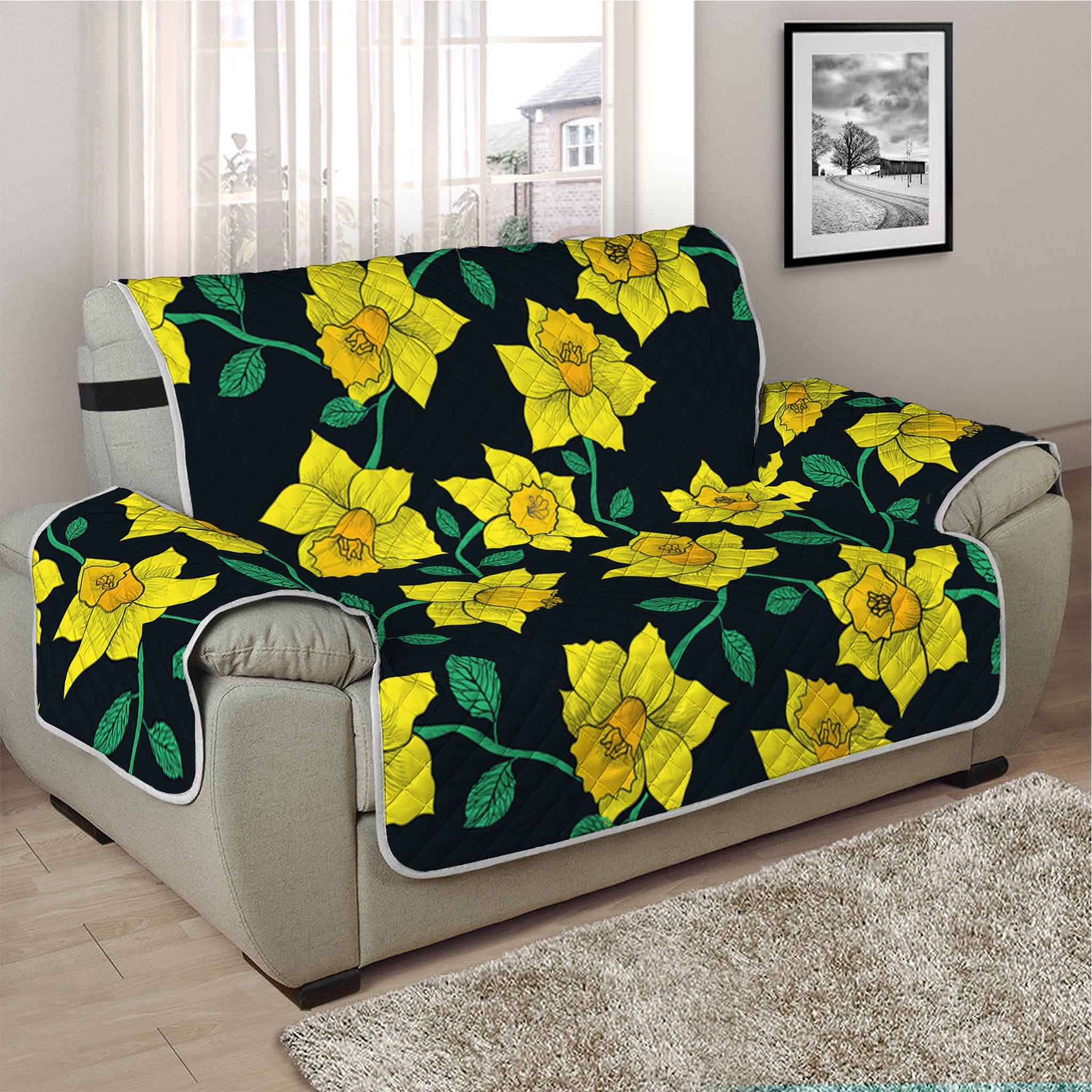 Drawing Daffodil Flower Pattern Print Half Sofa Protector