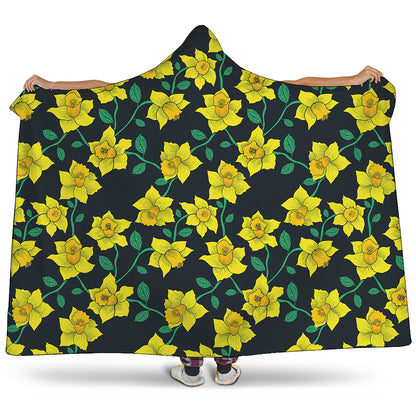 Drawing Daffodil Flower Pattern Print Hooded Blanket