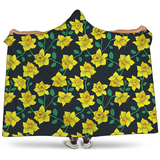 Drawing Daffodil Flower Pattern Print Hooded Blanket