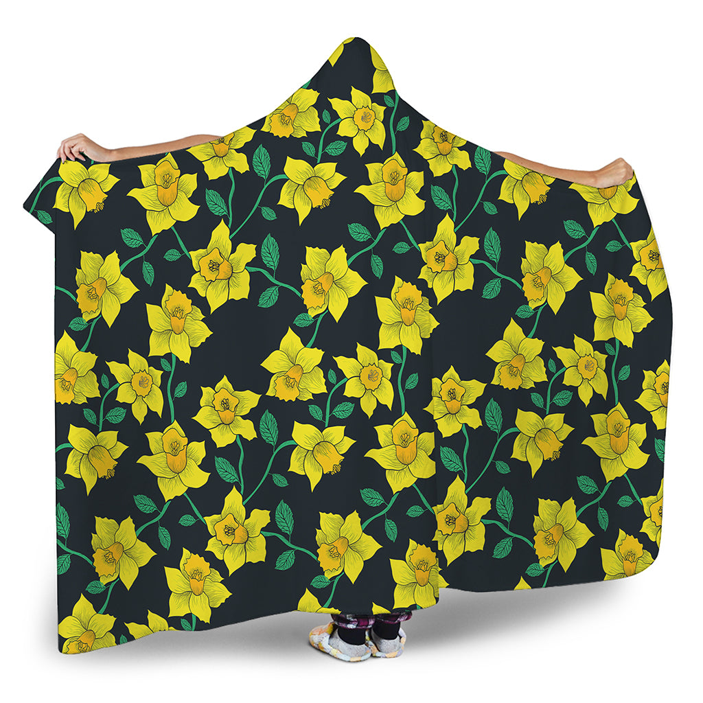 Drawing Daffodil Flower Pattern Print Hooded Blanket