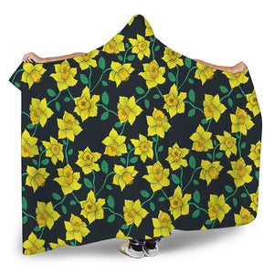 Drawing Daffodil Flower Pattern Print Hooded Blanket