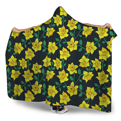 Drawing Daffodil Flower Pattern Print Hooded Blanket