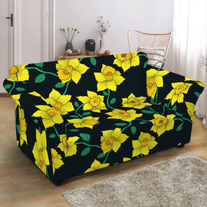 Drawing Daffodil Flower Pattern Print Loveseat Slipcover