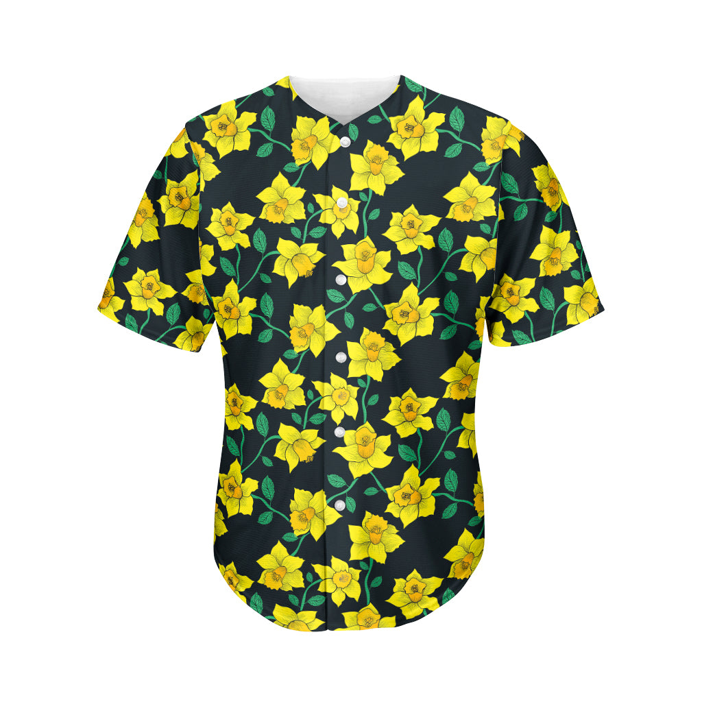 Drawing Daffodil Flower Pattern Print Men's Baseball Jersey