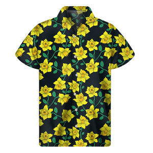 Drawing Daffodil Flower Pattern Print Men's Short Sleeve Shirt