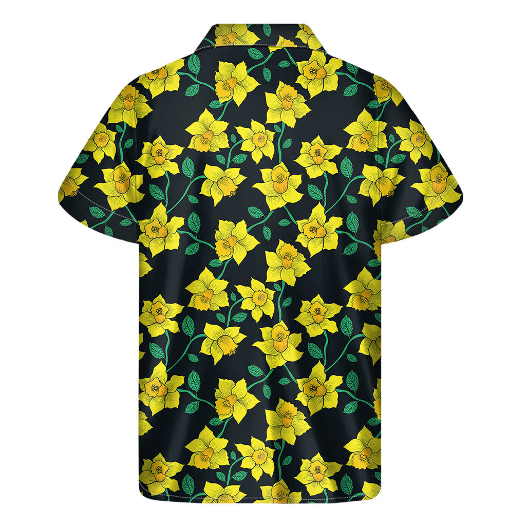 Drawing Daffodil Flower Pattern Print Men's Short Sleeve Shirt