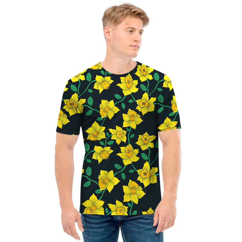 Drawing Daffodil Flower Pattern Print Men's T-Shirt